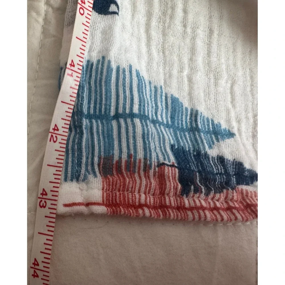 Woodland Fox Cotton Muslin Swaddle Blanket Navy Rust Orange Tree Print 43x41